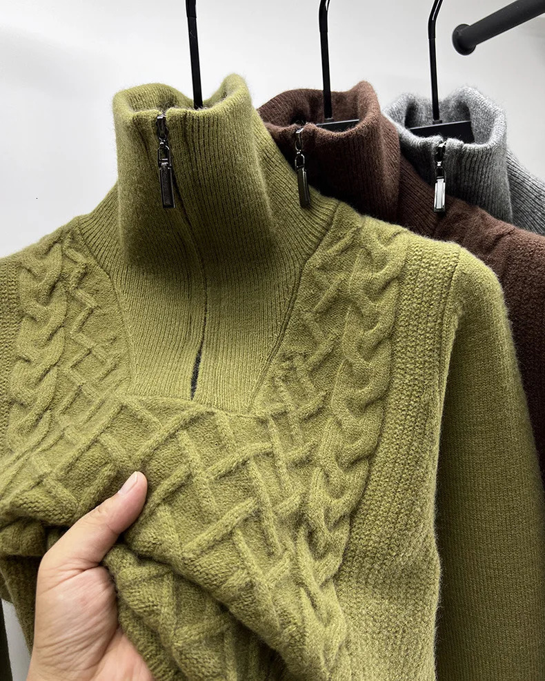 High end mens half zipper high neck sweater autumn and winter exquisite jacquard fashionable casual knitted sweater 241113