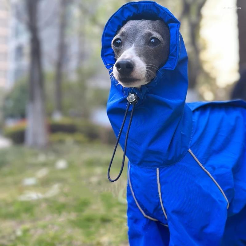 Dog Apparel Spring Autumn Light Blue 4-legged Raincoat Windproof Rainproof Jacket For Italy Greyhound Inner Mesh Breathable Coat Whippet