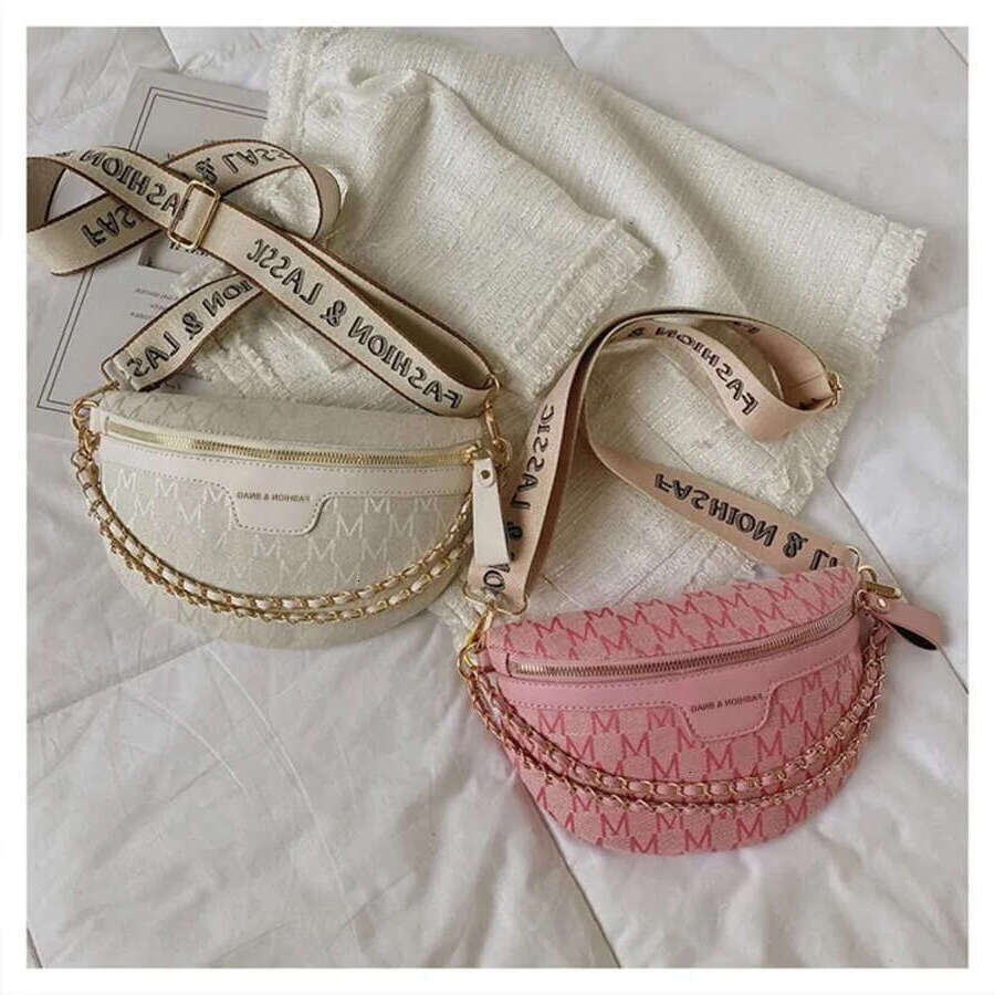 Fashion Pattern Fanny Pac For Women Stylish Letter Printed Chain Female Waist Pack Wide Strap Crossbody Bag 818b