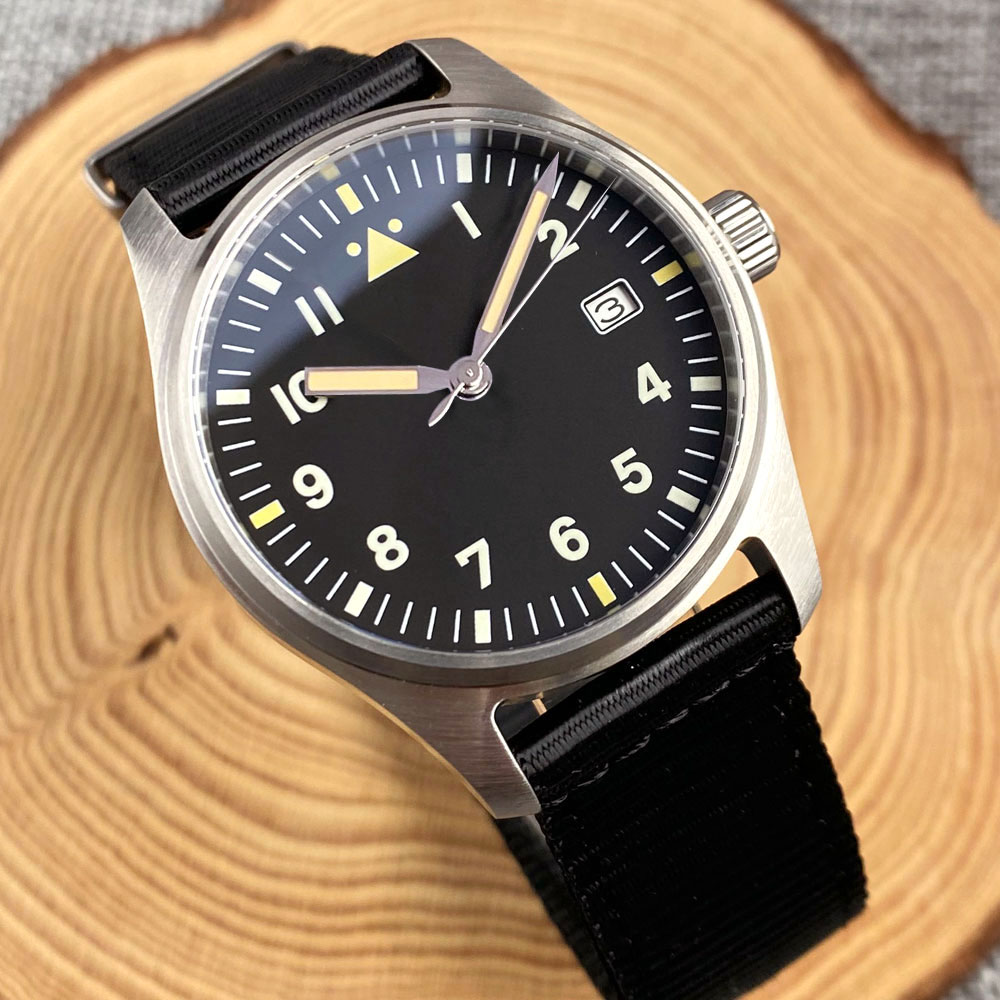 ddmysmile Steel Tandorio Nh35 No Mechanical Men Watch Pt5000 Movement Vintage Hand Calendar Date Flat Sapphire Glass 200M Waterproof Smile