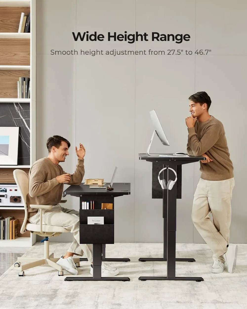 Standing Desk Adjustable Height, 48x24 Inch Electric Standing Desk with Storage Bag, Stand up Desk for Home Office Computer