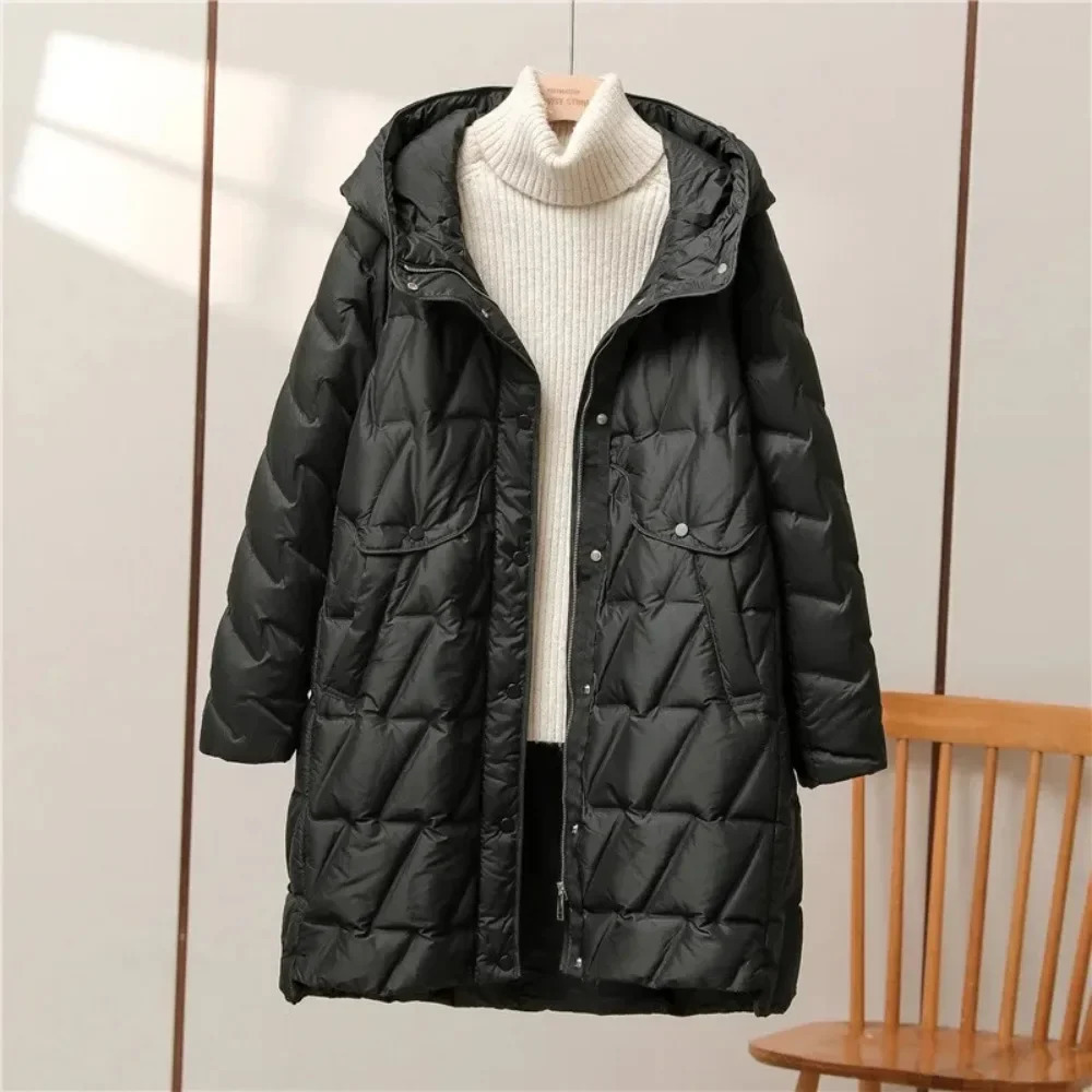 90% White Duck Down Jacket Winter Womens Fashion Loose and Versatile Ultra Thin Hooded High Quality Womens Puff Jacket 241112