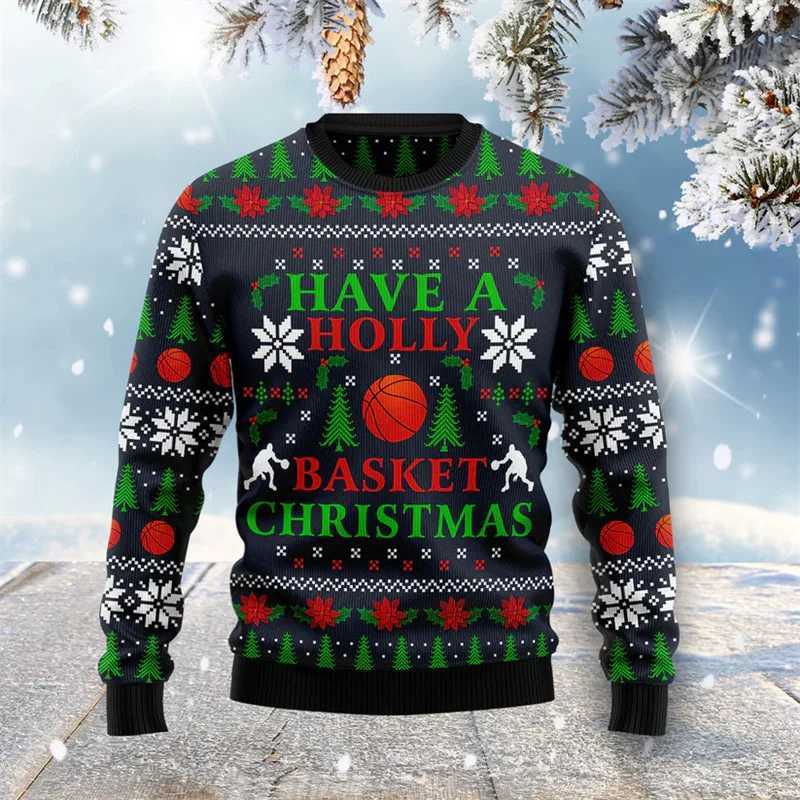 Sports 3d Printed Basketball Sweatshirt Men Christmas Ugly Christmas Sweater Baseball Graphic Sweatshirts New Year Xmas Hoodie LX241113