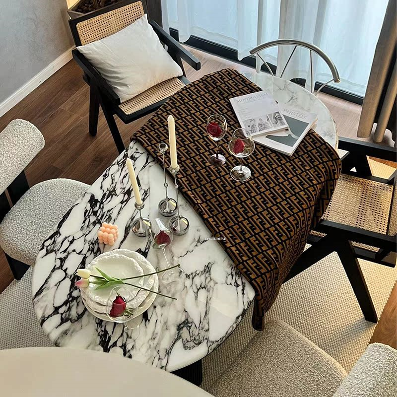 Luxury Slate Dining Tables Designer Dining Table and Chair Set for Kitchen French Retro Dining Room Furniture Nordic Oval Table