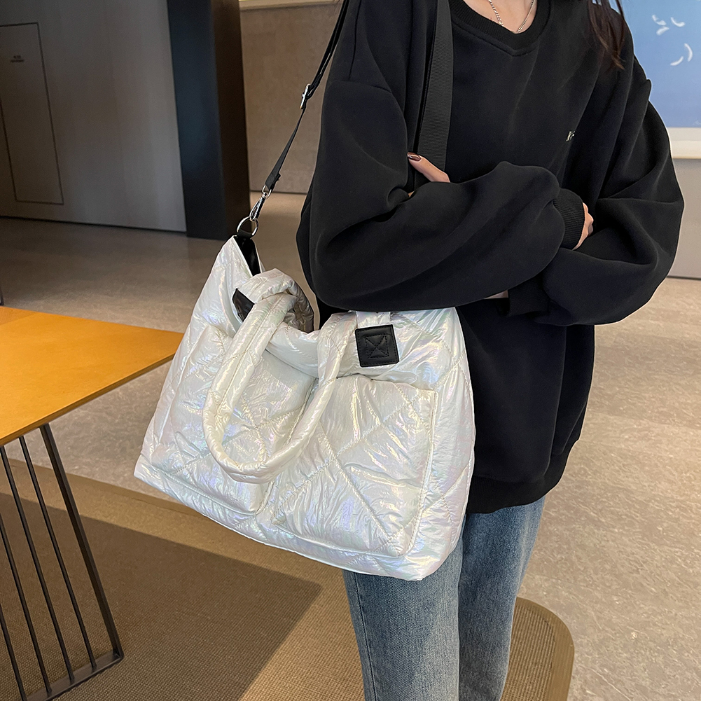Travel Lightweight Down Padded Shoulder Bags for Women Quilted Puffy Handbag Portable Puffer Tote Bag Zipper Pocket Shopping Bag