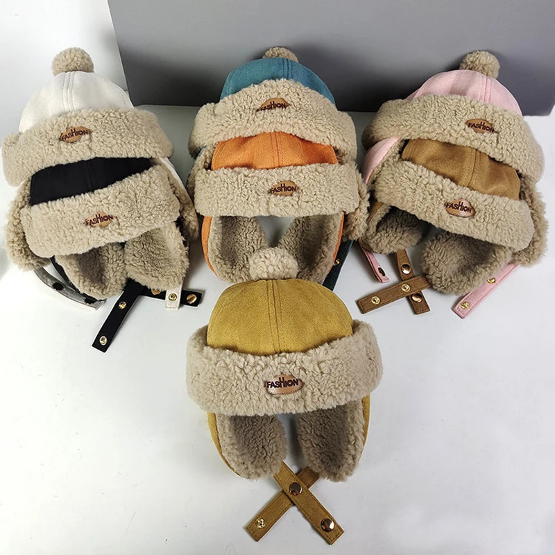 Boy Baby Plush Warm Scarf Hat Set Autumn Winter Plush Thick Girl Kid Ear Protection Cap Simple Versatile Children Pullover Caps 241112