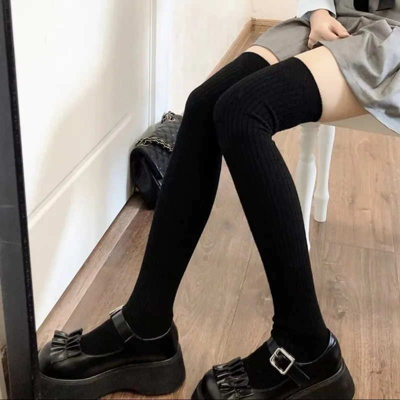 Stockings Autumn Winter Solid Color Thigh High Medias Over The Knee Cute Lolita Socks Woman Girls Thick Warm Stockings Long Leg