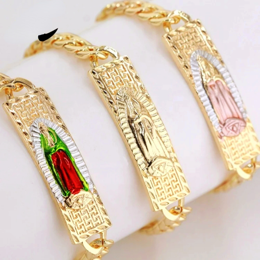 Ruixi 14K Gold Plated Tri-Color Religious St. Jude St. Jude Virgin Mary Jewelry Men's and Women's Bracelet Gift Commemoration