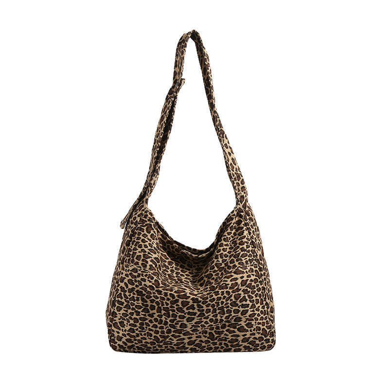 Korean version leopard print cotton tote bag for women 2024 new fashion trend simple commuting bag casual shoulder bag 241113