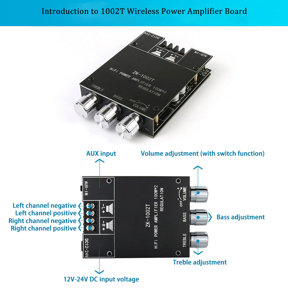 ZK-1002T HIFI 2.0 Channel 100Wx2 Amplifier Board Stereo Subwoofer Speaker Module