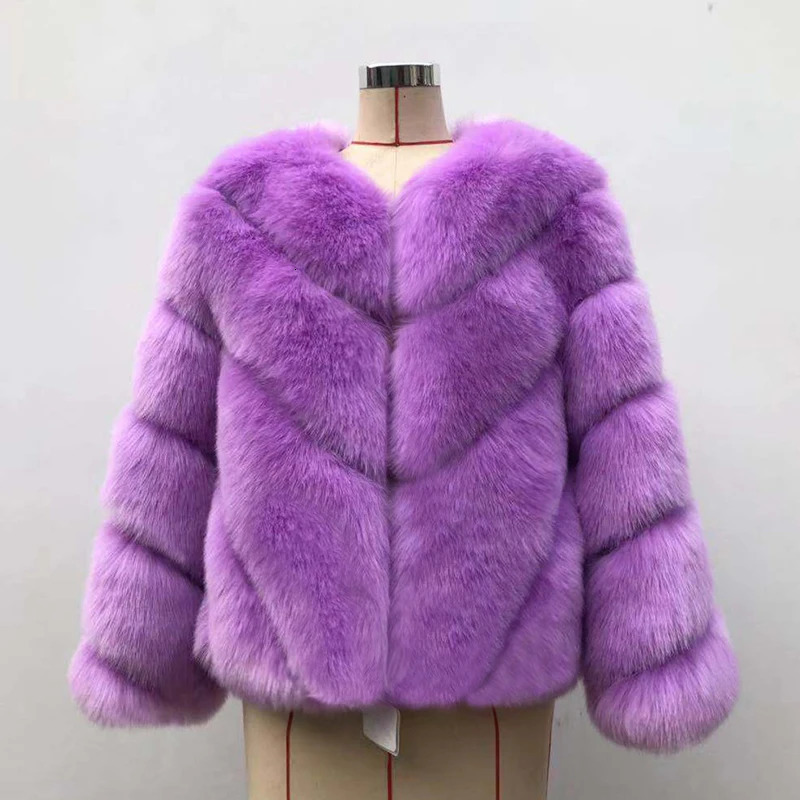HJQJLS Winter Womens Short Artificial Fox Fur Coat Womens Long Sleeve Thick Warm Artificial Fur Jacket Green Coat 241112