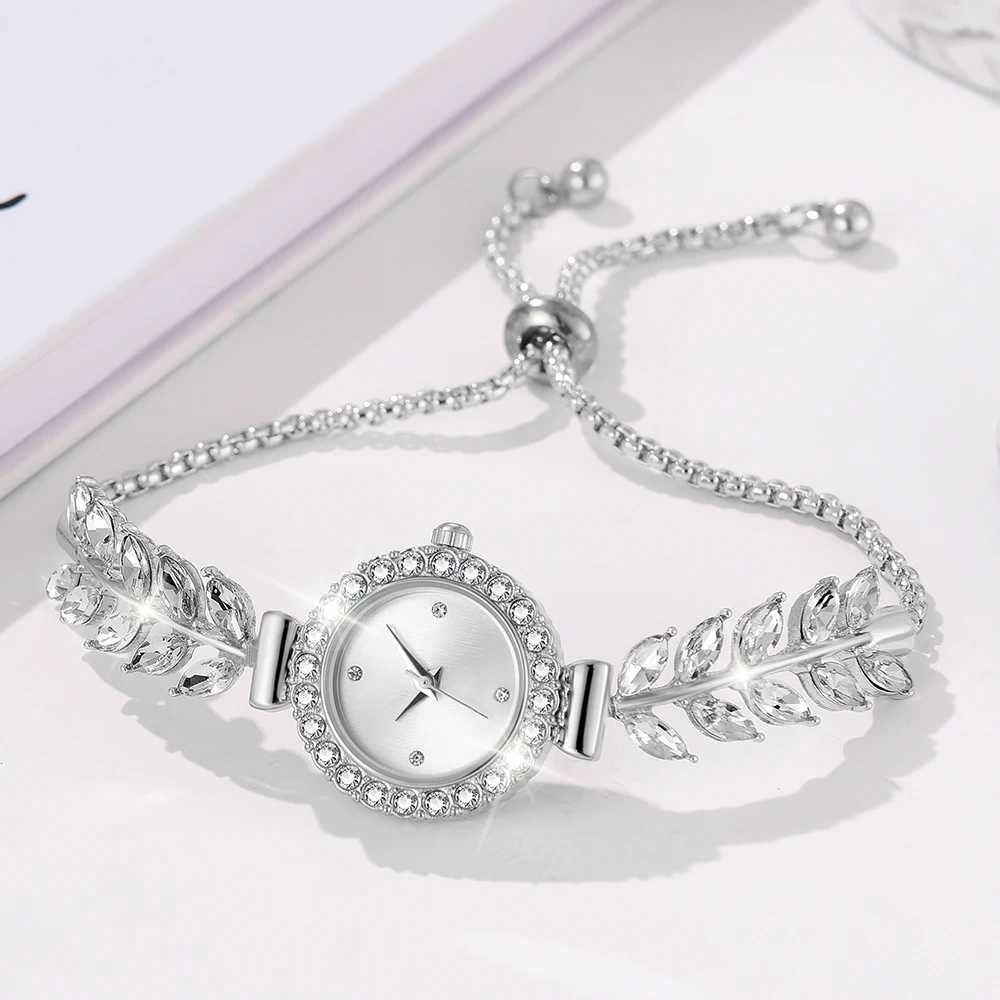 6PCS Silver Women Watch Light Luxury Dial Quartz Wristwatch Wheat Ear Telescopic Bracelet Strap Watch Jewelry Set Gift For GirlsXJ241109