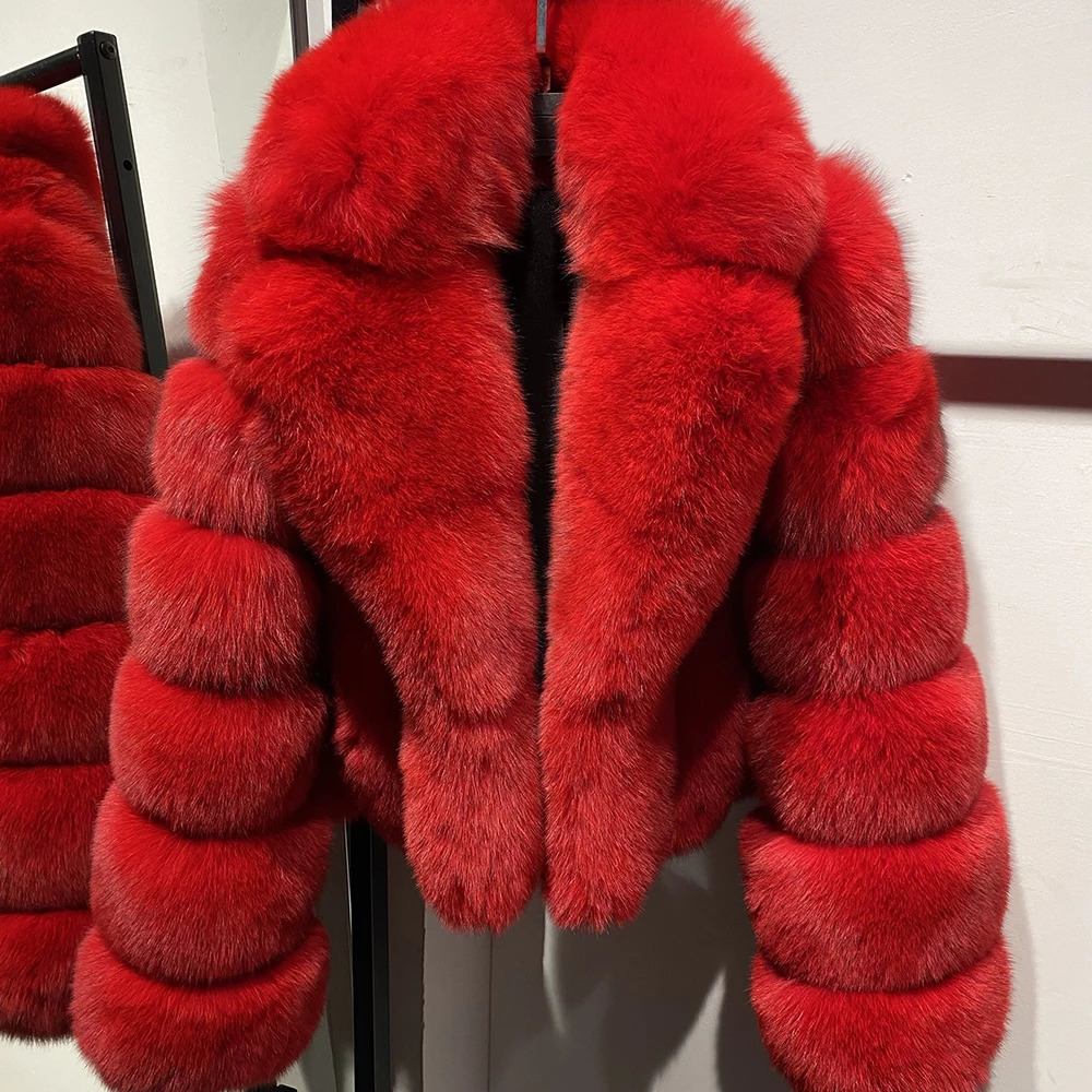 YOLOAgain Womens TurnDown Collar y Fox Fur Jacket Red Real Winter Outerwear 241113