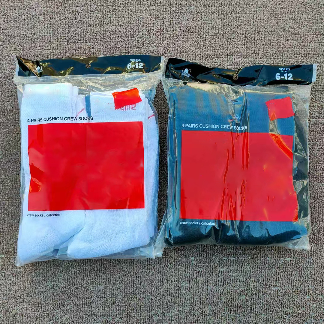 4 Pairs/pack Black White Mens Letter Solid Color Cotton Tube Socks Set Ins Tide Street Wear All-Match Sports Long Socks without Box