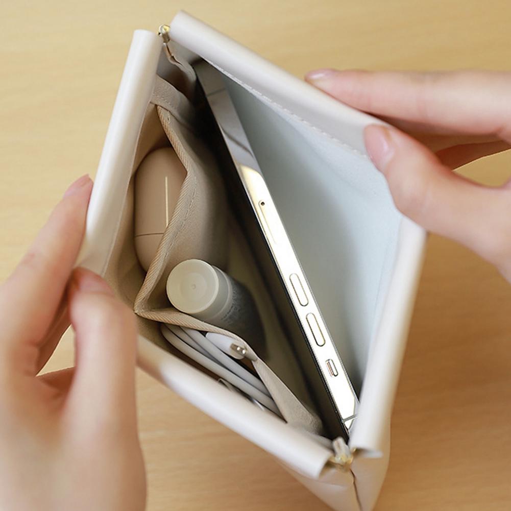 4Pcs Snap Closure Organizer Pouch Electroplated Shrapnel Makeup Bag Soft Touch Lipstick Storage Bag Faux Leather Cosmetics Case