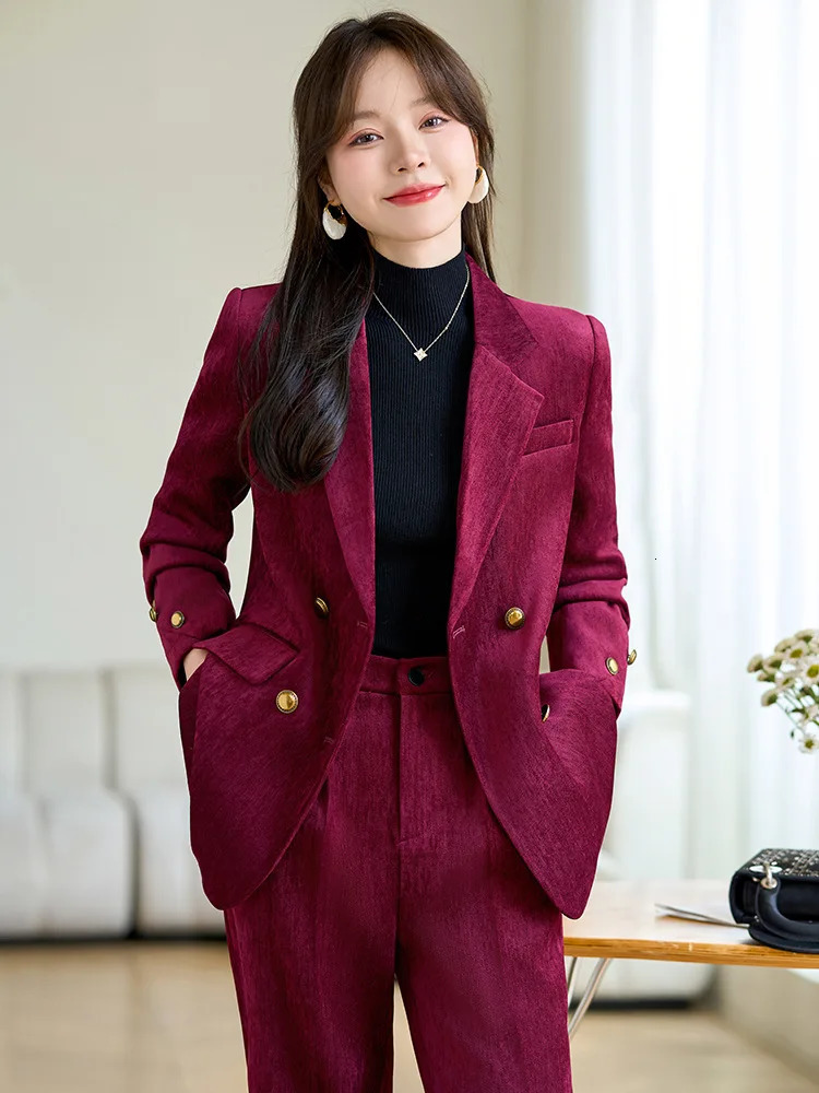 Winter Women Fashion Elegant Corduroy Pantsuit Vintage Chic Blazer Jackets and Pants Two Pieces Set Female Clothes Outfits 241113