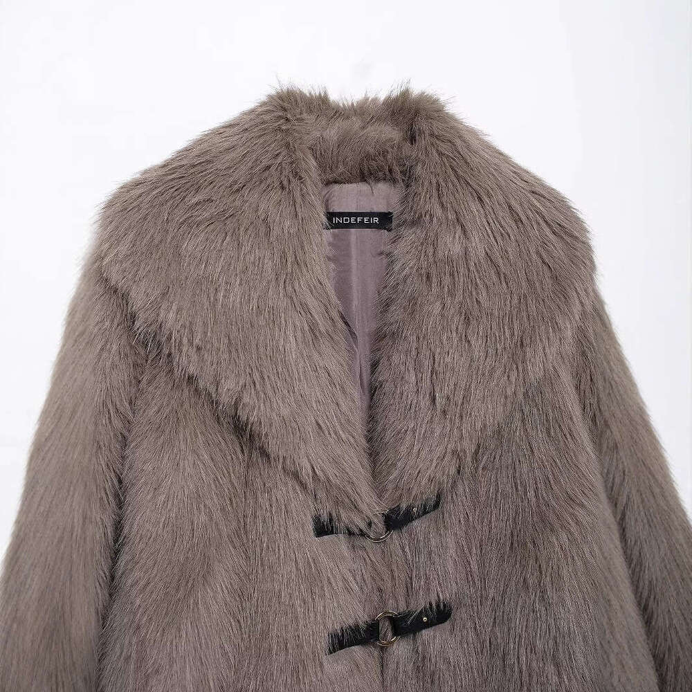 shanshi fur coat women lapel leather buckle imitation fur for women's fashion and stylish versatile jacket