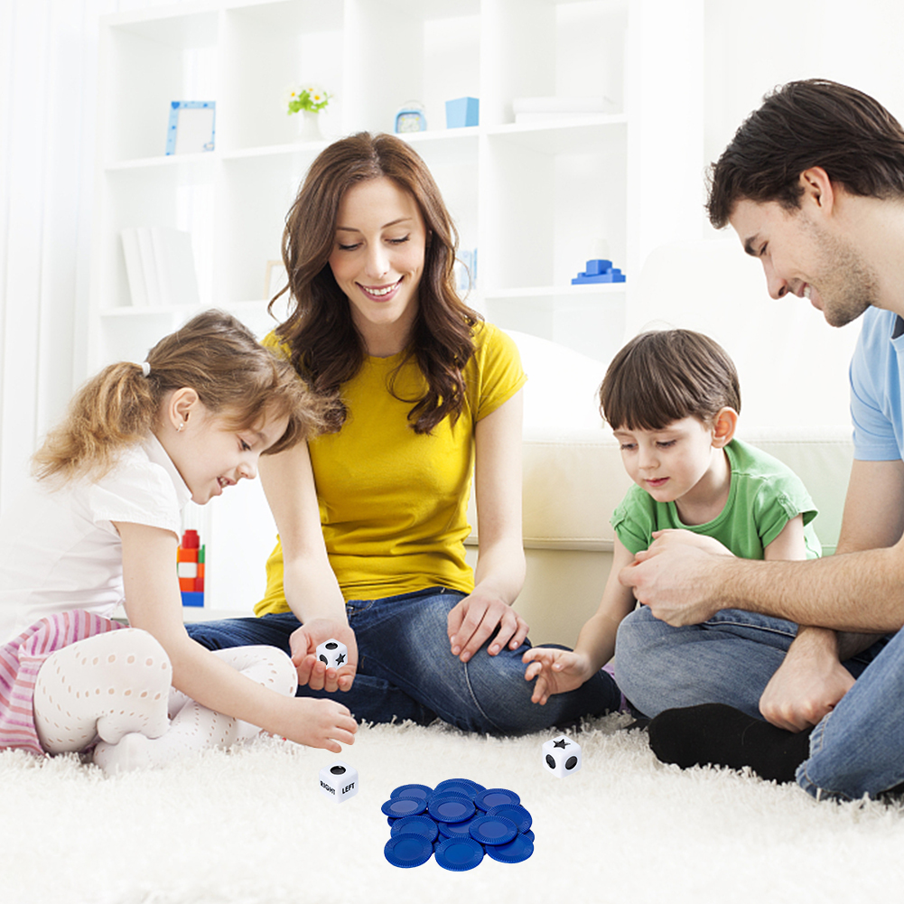 27pcs Dice Game 3 Dices and 24 Chips Left Right Center Dice Game Portable Novelty Toys for Family Friends Nights