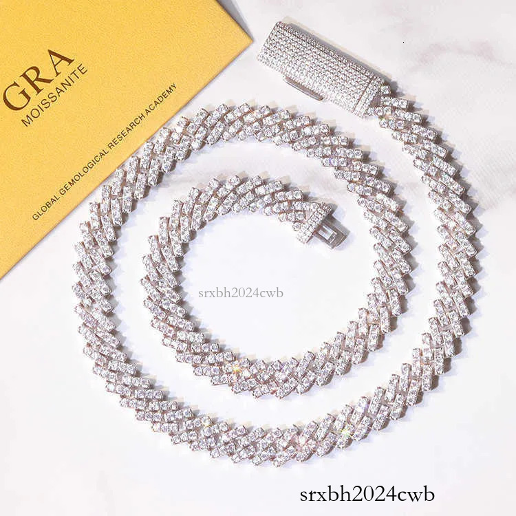 GRA Certificate 10mm Single Row Fine D/VVS Moissanite Cuban k Chain Rapper Hip Hop Necklace Jewelry