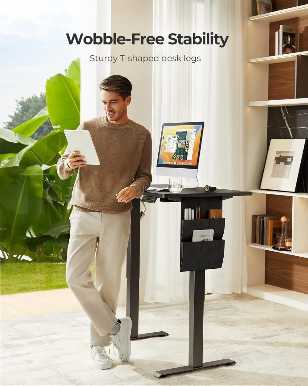 Standing Desk Adjustable Height, 48x24 Inch Electric Standing Desk with Storage Bag, Stand up Desk for Home Office Computer