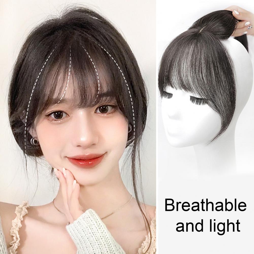 Wispy Clip-in Bangs Women Natural 3D French Bangs Forehead Hair Extensions Black Brown Curved Air Bangs Fringe Wig Hairpieces smile
