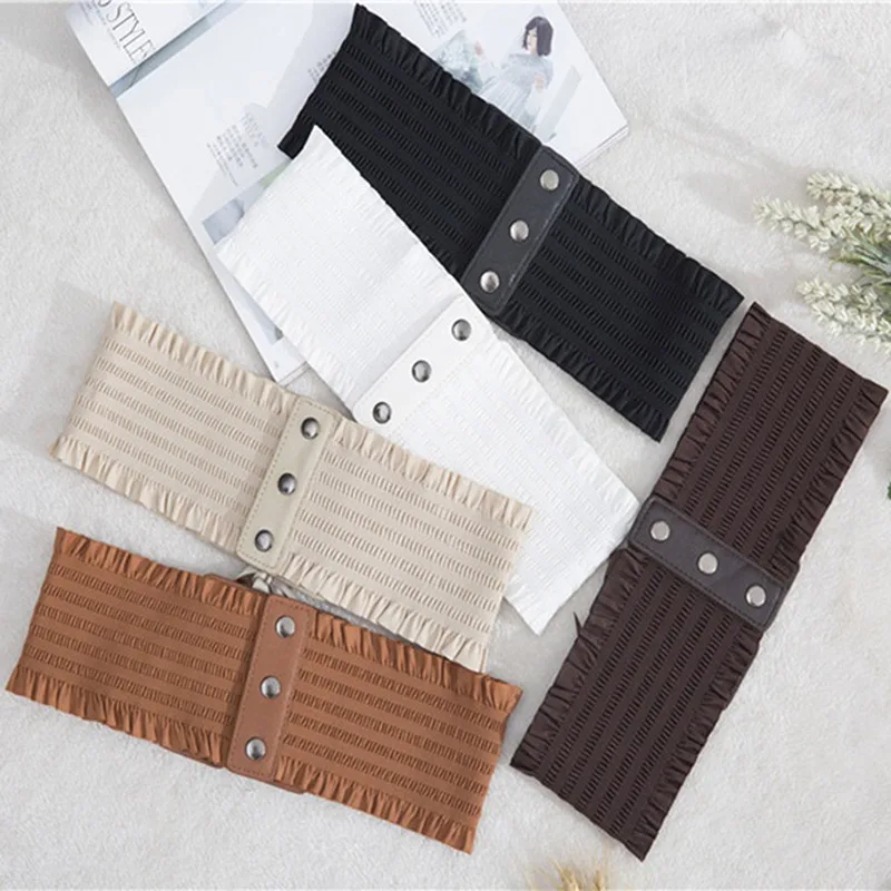 2023 New Design Belt Women'S Black Elastic Wide Waistband Pu Leather Cummerbund Ladies Designer Overcoat Belt For Women