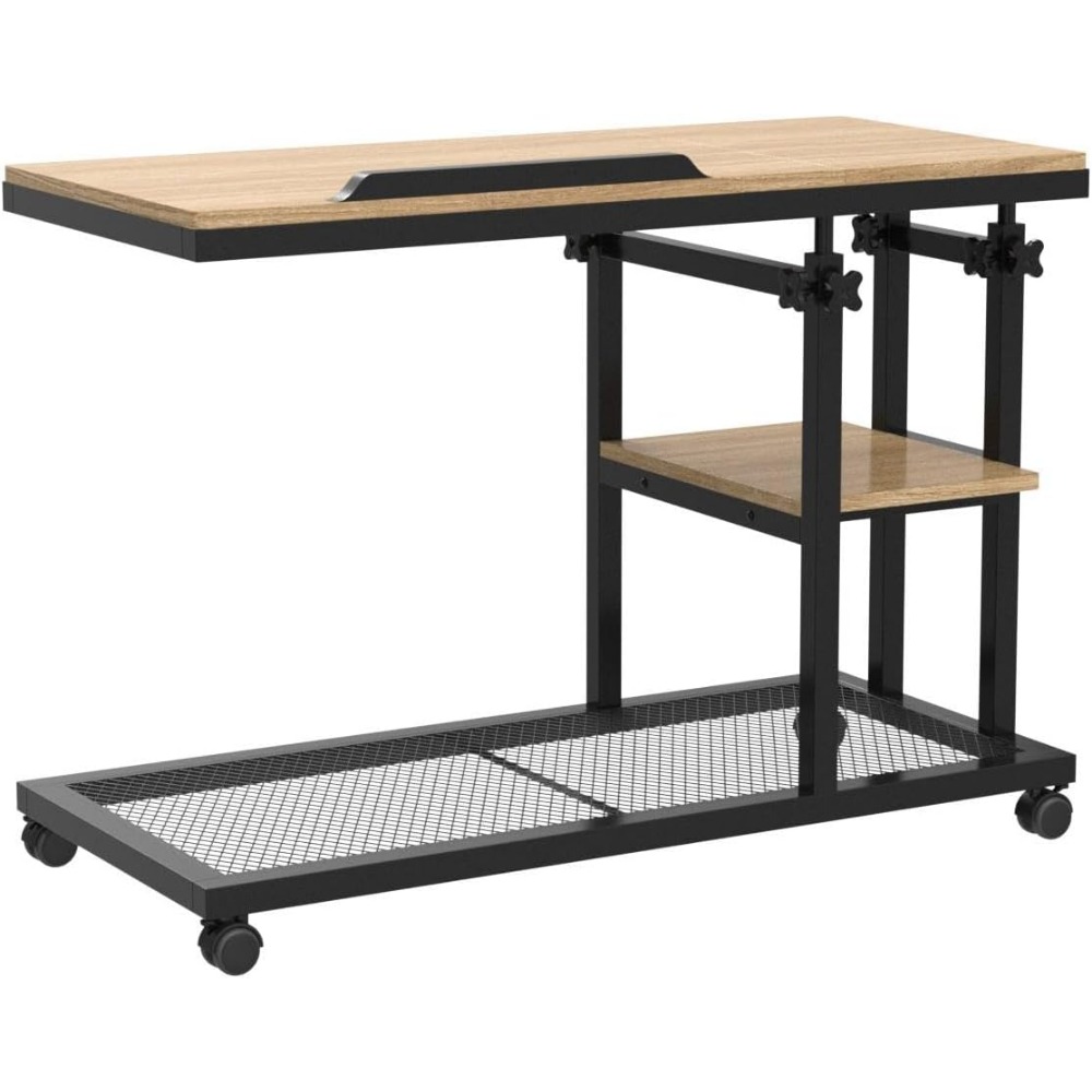 Height Adjustable End Table with Wheels and Tiltable Drawing Board, Sofa Bedside Laptop Stand, Height Adjustable C Table