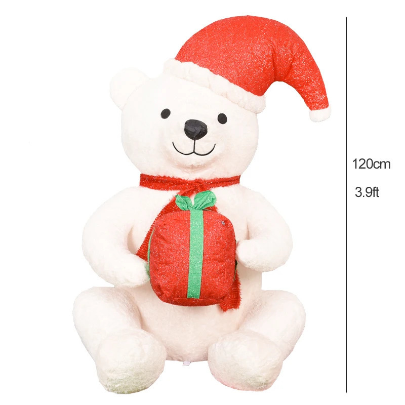 Inflatable Plush Doll White Polar Bear Holding Gift Box LED Lighted Blow Up Christmas Decoration Year Party Home Ornament 241113
