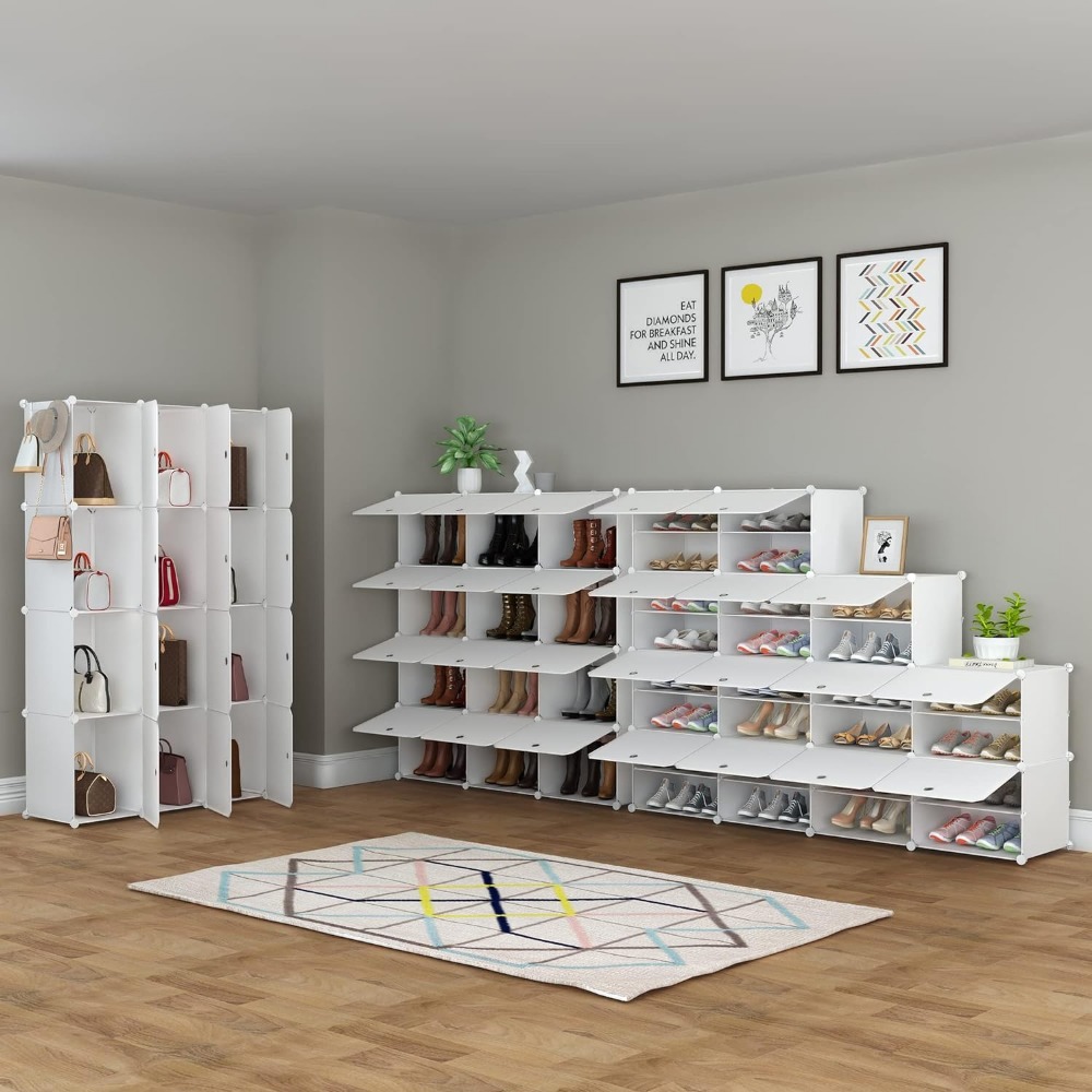 Shoe Cabinet,48 Pairs Shoes Rack 3 By 8 Tier Shoes Organizer Space Saving Storage for Closet Hallway Living Room Bedroom White