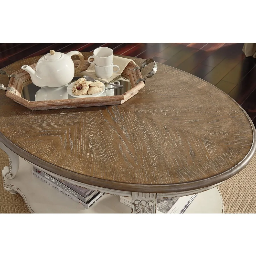 Coffee Table, Antique White & Brown, Wood Coffee Table