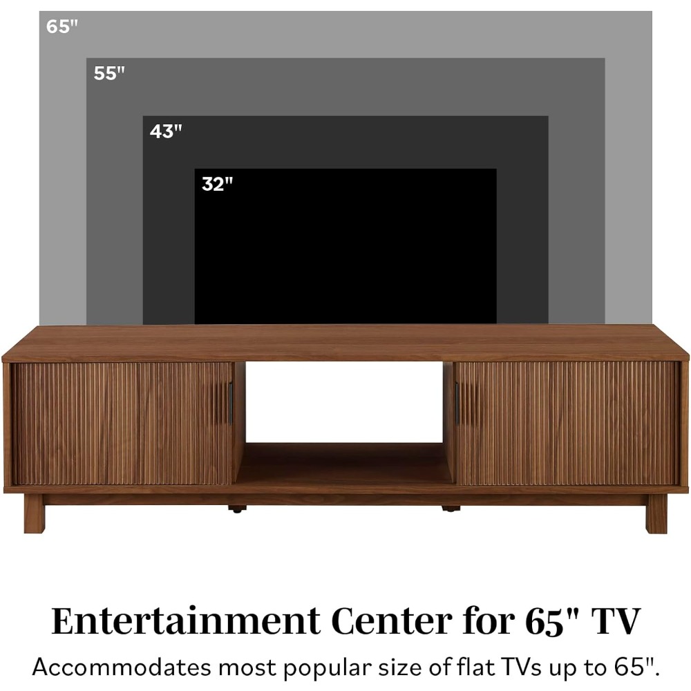 Modern Fluted-Door Low Stand for TVs Up to 80 Inches Tv Table 70 Inch Tv Stand Living Room Furniture Mocha Cabinet Stands Home