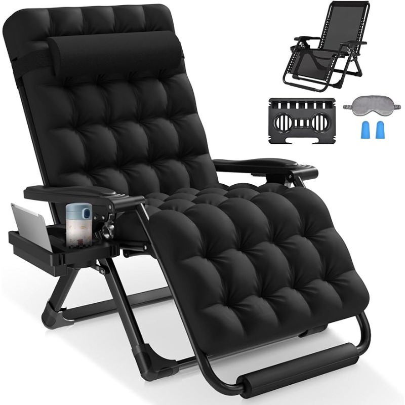 Oversized Padded Zero Gravity Chair, 33inch Zero Gravity Recliner, Folding Reclining Lounge Chair,Indoor Outdoor Patio Chairs