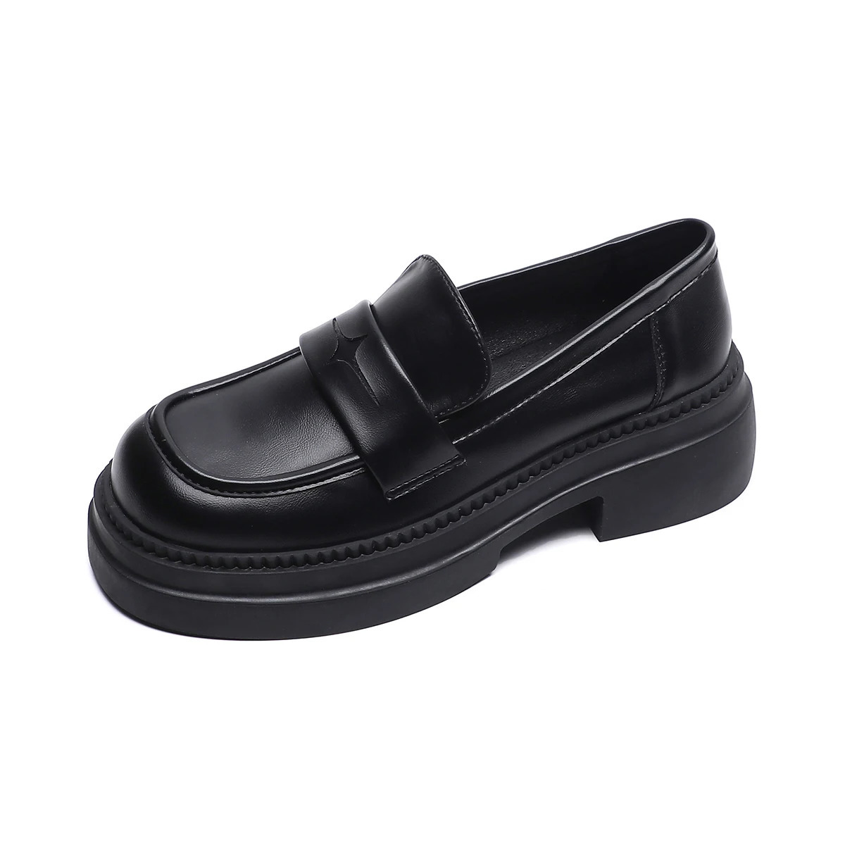Small leather shoes 2024 one-pedal womens shoes platform loafers black square head single shoes 6587 241112