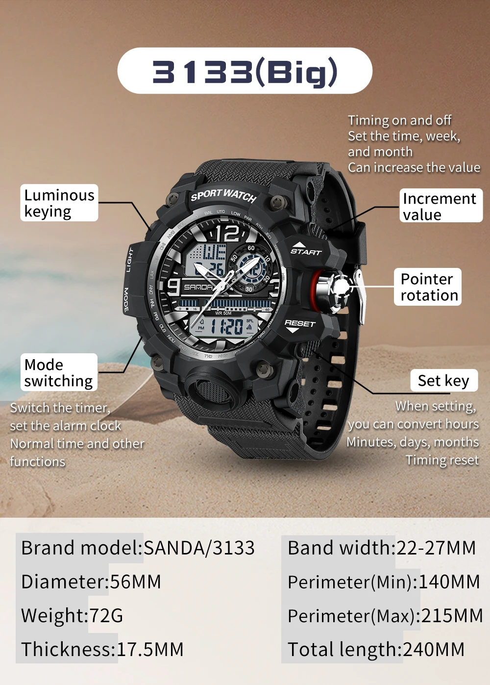 Military Men ddmysmile Sports SANDA Army Watches G Style Big Dial Analog Digital Quartz Waterproof Ddmysmile Men's Wrist Watch For Man Montre Hom