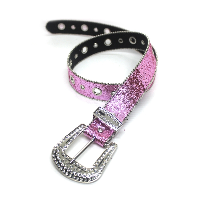 Waist Adjustable Belts Rhinestone PU Jeans Glitter Belt for Woman Western Cowboy Cowgirl Teens Female Jeans Skirt Waistband smile