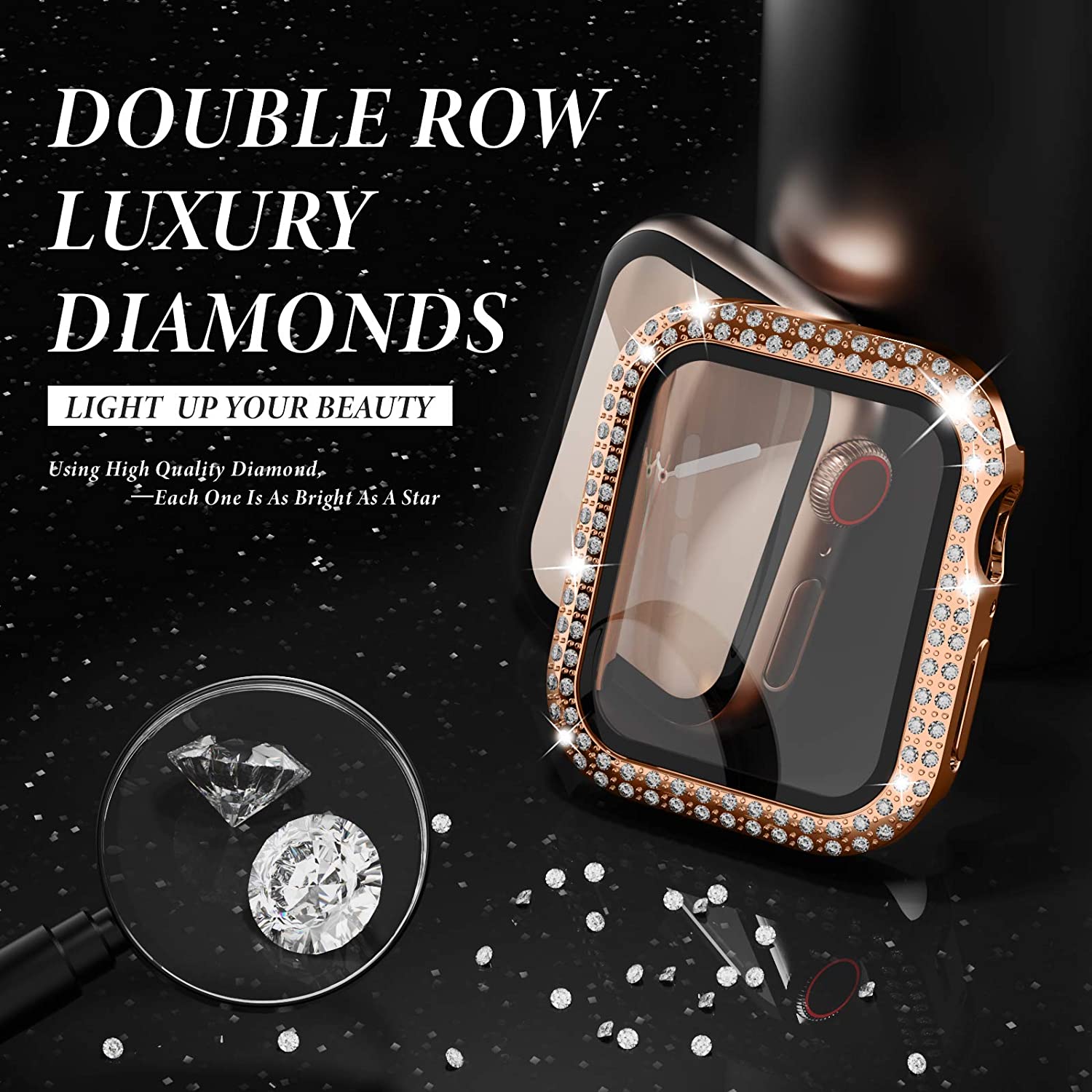 Diamond Case For Apple watch 45mm 41mm 40mm 42mm 38mm Accessories Bling Bumper Protector Cover iWatch series 3 4 5 6 7 8 se