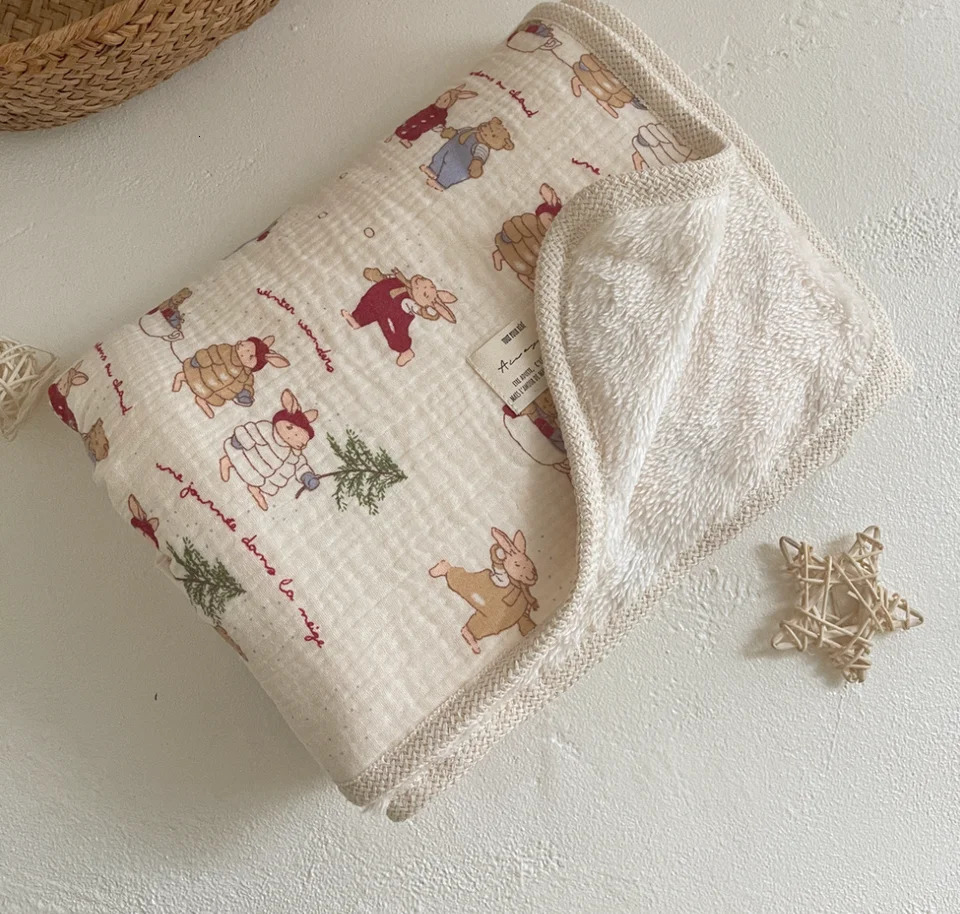 Muslin born Infant Swaddles Wrap Blankets Winter Fleece Thermal Crib Stroller Sleep Cover Soft Throw Blankets 241112