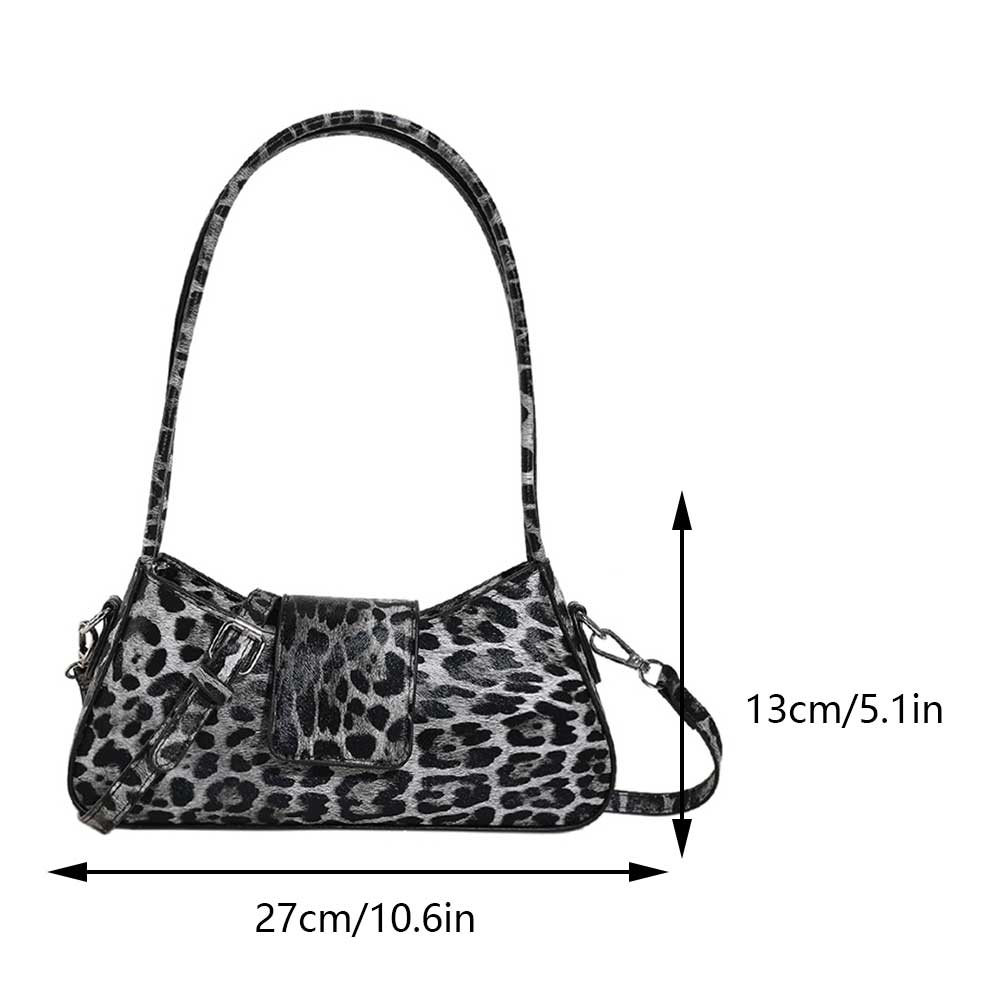 Women Leopard Print PU Leather Underarm Bag Top Handle Handbag Shoulder Bag