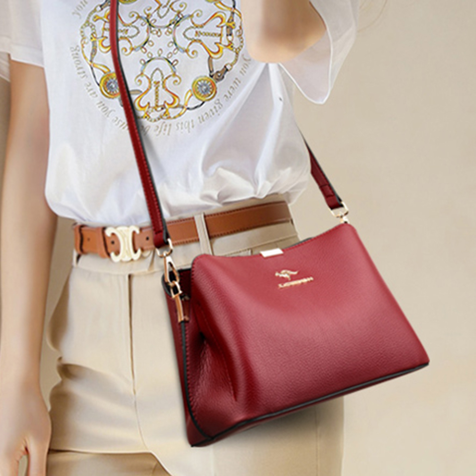 Solid Color Luxury Designer High Quality Leather Women's Handbag Purses Multifunctional Ladies Shoulder Messenger Bags Sac Femme