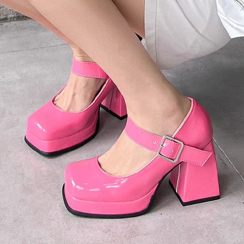 Womens High Heels Pumps Mary Janes Shoes Platform Pink Black Red Heeled Working Party Dance Wedding Shoes Female 2024 Spring 241112