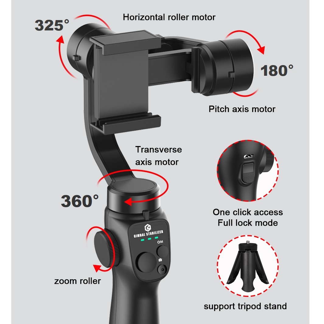 F10 Smart 3Axis Foldable Handheld Gimbal Stabilizer with Tripod for Smartphone Samsuny Selfie Stick for Anti Shake Video