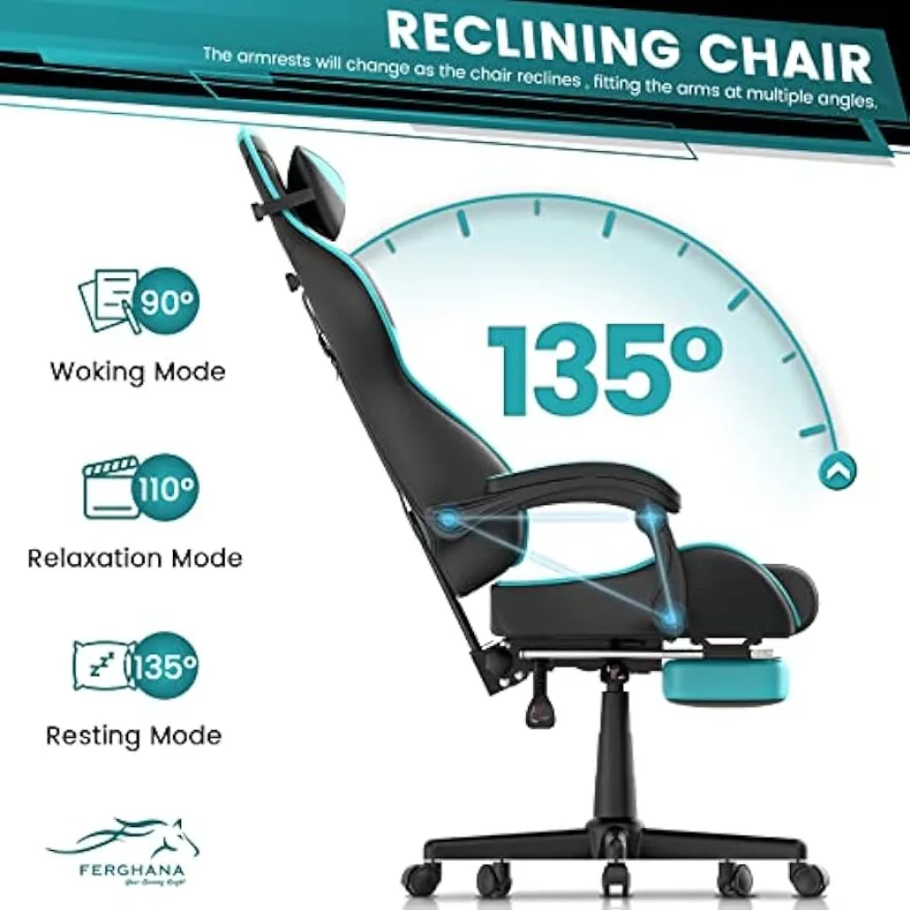 Blue Gaming Chair with Footrest, Ergonomic Gamer Chair,Office Computer Gaming Chairs,E-Sports Racing Game Chair