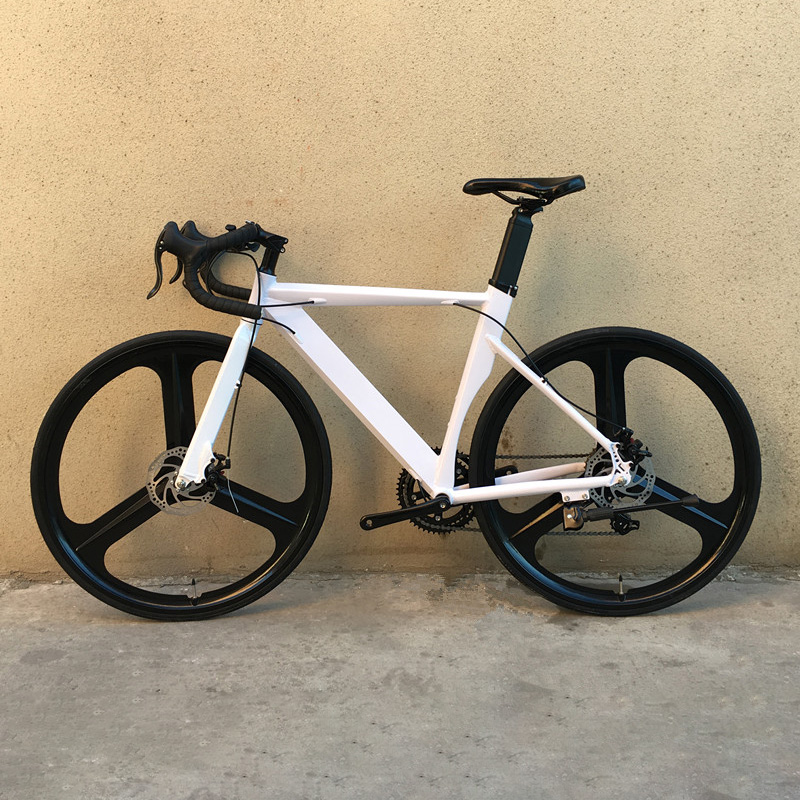 Road Bike Magnesium Alloy Wheels, Double Disc Brake, Racing Bicycle, 3 Spokes, Aluminum Alloy Frame, 14, 16, 18, 20 Speeds, 700C