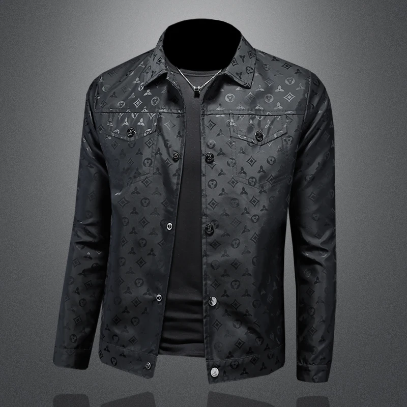 2024 New Arrival Men's Jacket, luxury Printed Turn-down Collar Casual Jacket, Hollow Black High-quality Coat men clothing