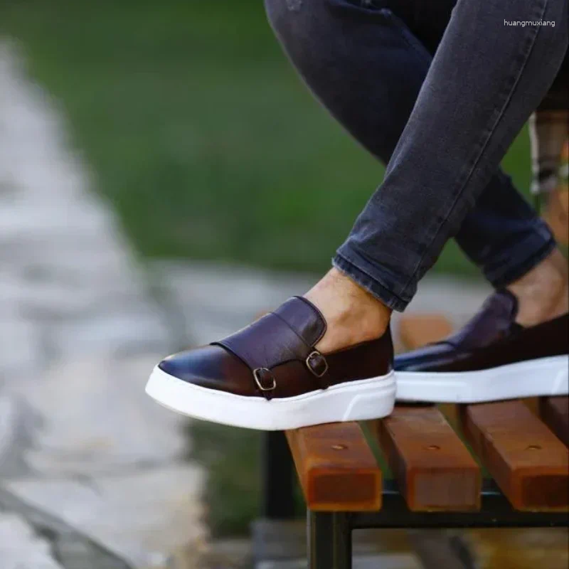 Casual Shoes Men Vulcanize Brown Black Loafers Solid Slip On Sneakers For With Size 38-46