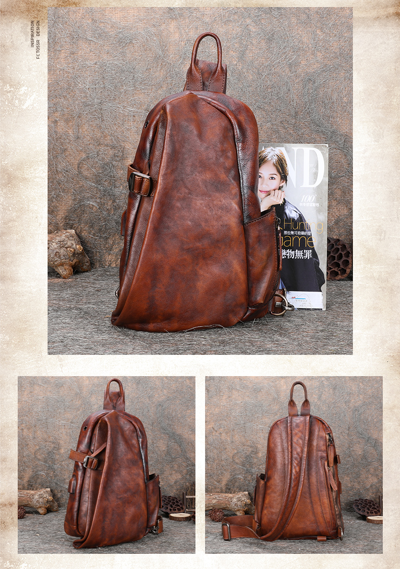 Men's Handmade Messenger Shoulder Bag Zipper Business Men Chest Pack Retro Soft First Layer Leather Vintage Style BagVoyage