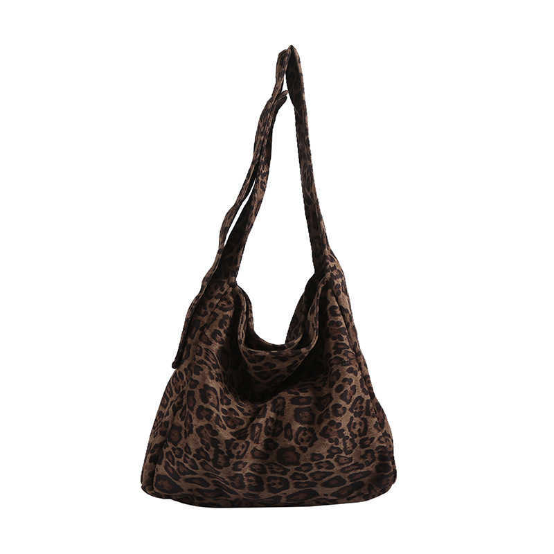 Korean version leopard print cotton tote bag for women 2024 new fashion trend simple commuting bag casual shoulder bag 241113