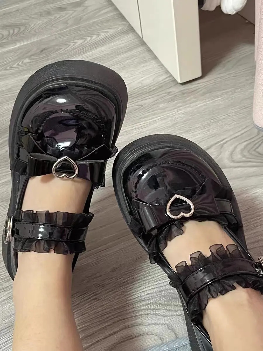 Rimocy Chunky Platform Mary Jane Shoes for Women Patent Leather Lace Ankle Strap Pumps Woman Autumn White Lolita Shoes Y2K 241112