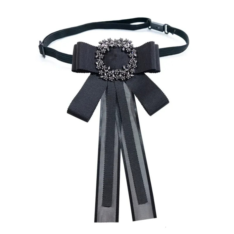 Korean Fashion Bow Tie Brooches Pins Handmade Black Fabric Crystal Bows Necktie Female Shirt Collar School Uniform Accessories 241113