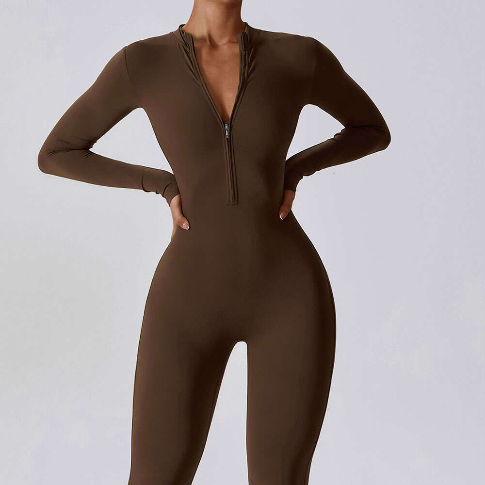 Yoga Boilersuit Long Sleeved Women's Sportswear Gym Zipper Jumpsuits Workout High-Intensity Fiess One-Piece Skin-Tight Garment B4